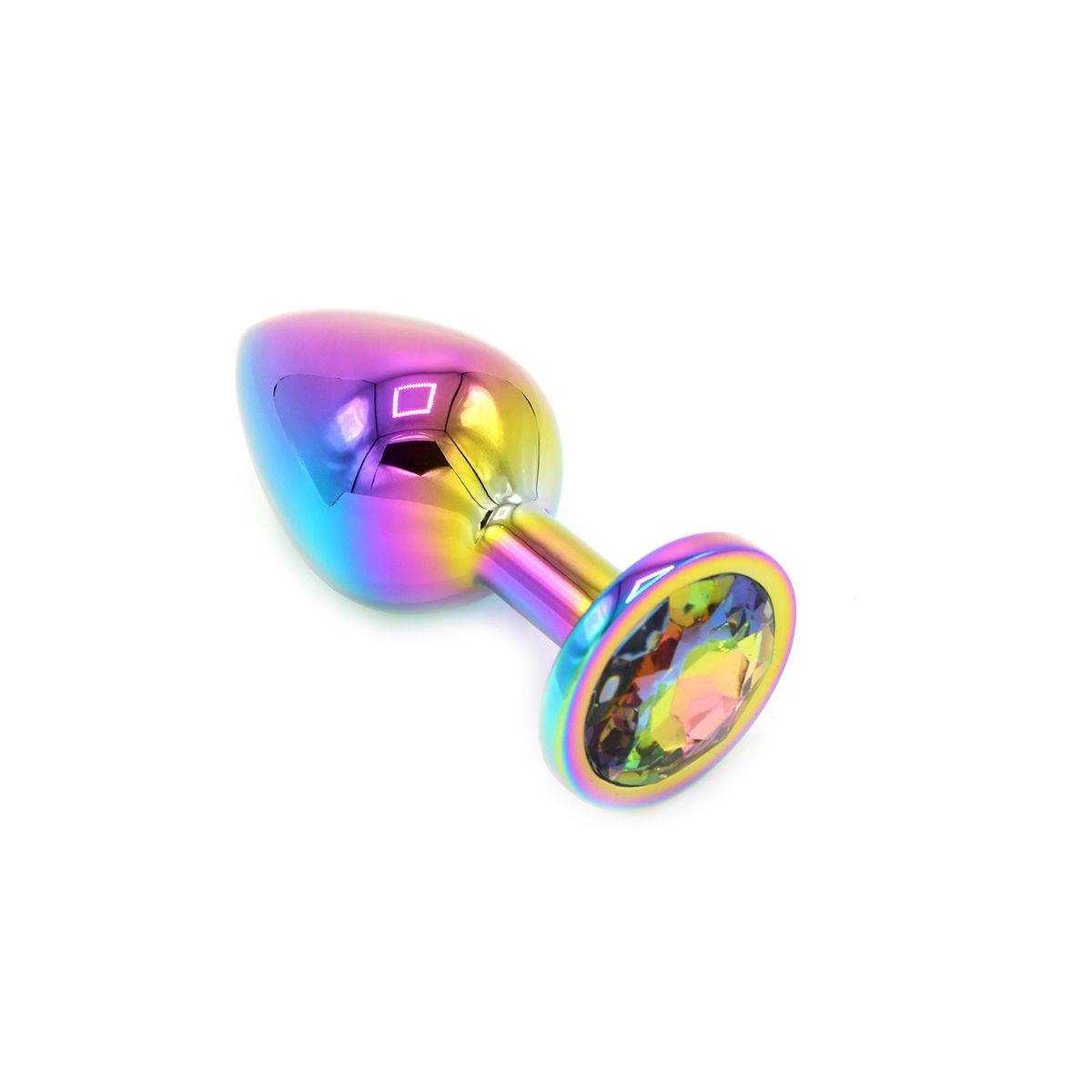 Verchromter Buttplug aus Aluminium in Regenbogenfarben M