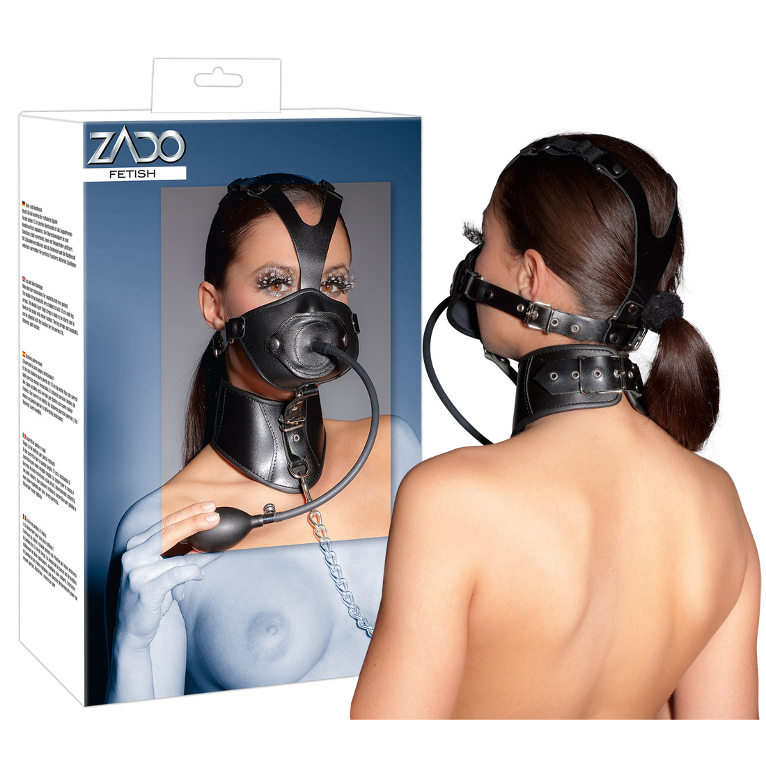 ZADO-Leder-Kopfmaske mit aufpumpbaren Penisknebel