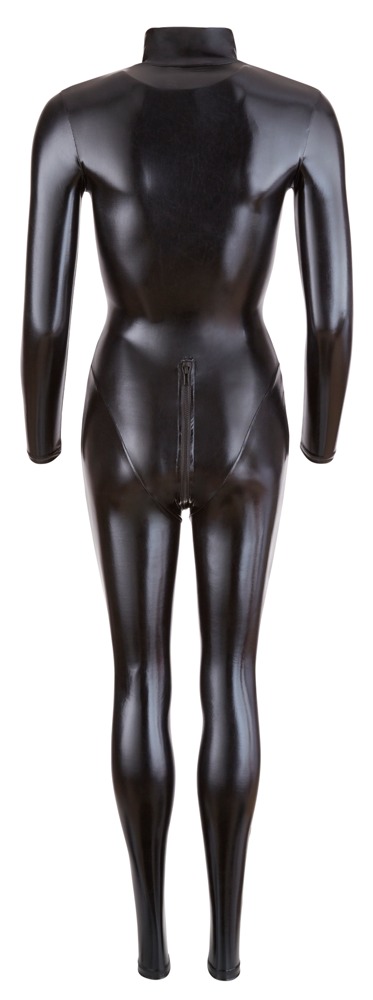 Schwarzer Overall in enger Form mit langem Arm und Bein sowie Stehkragen